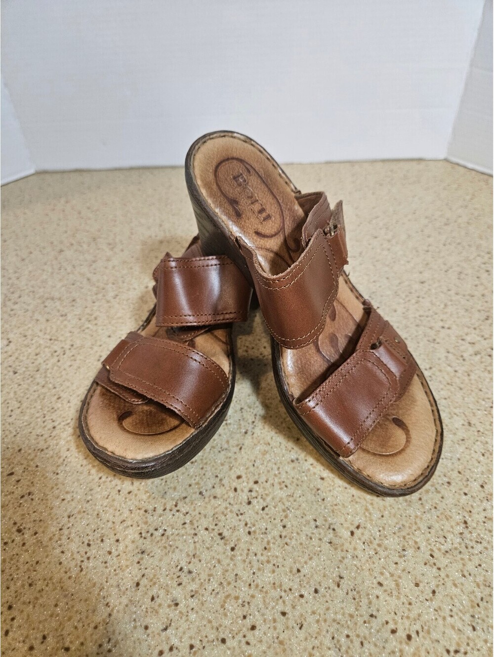 Born brown heeled slide sandals